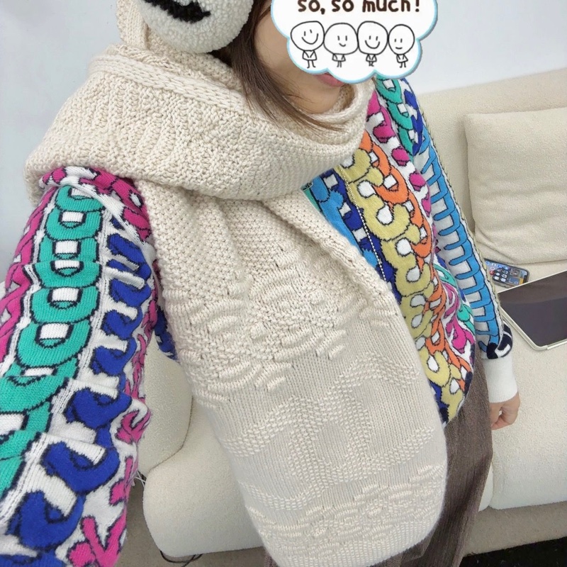 全新Chanel 100%羊絨米色圍巾-4