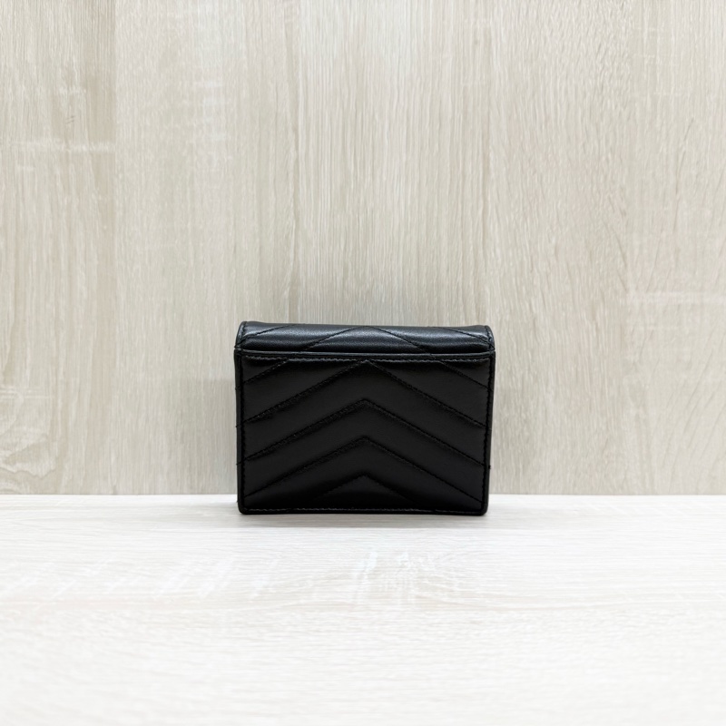 YSL皮夾黑金釦小羊皮對開卡片短夾668290-1