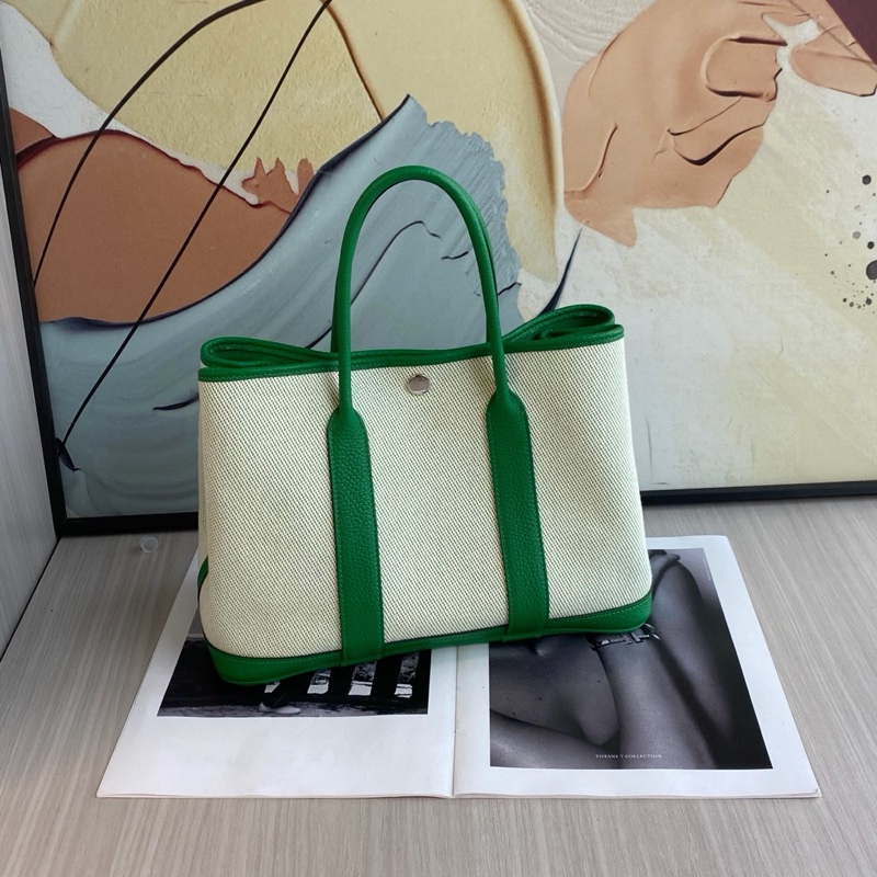 Hermes 愛馬仕 garden party30花園包/竹子綠/98新美品-0