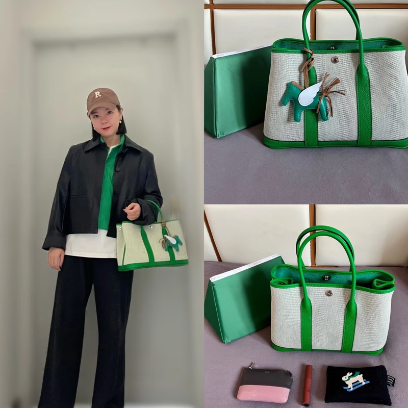 Hermes 愛馬仕 garden party30花園包/竹子綠/98新美品-9