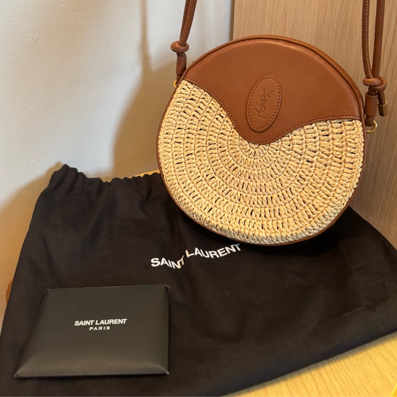 (Full set 全套, unused 未使用品) YSL Saint Laurent Mini Bag Nolita Crossbody Bag 拉菲草皮革斜孭袋-0