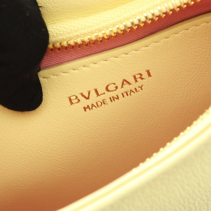 BVLGARI Serpenti Ellipse 單肩斜背包 手提包 皮革 黃色 二手 女士-3