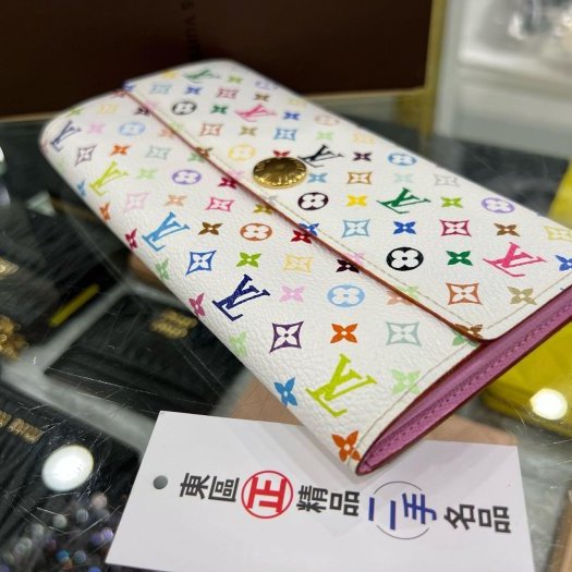 東區正精品㊣LOUIS VUITTON LV SARAH M93477 近全新白彩內粉紅色金釦釦子長夾 RZ5860-6