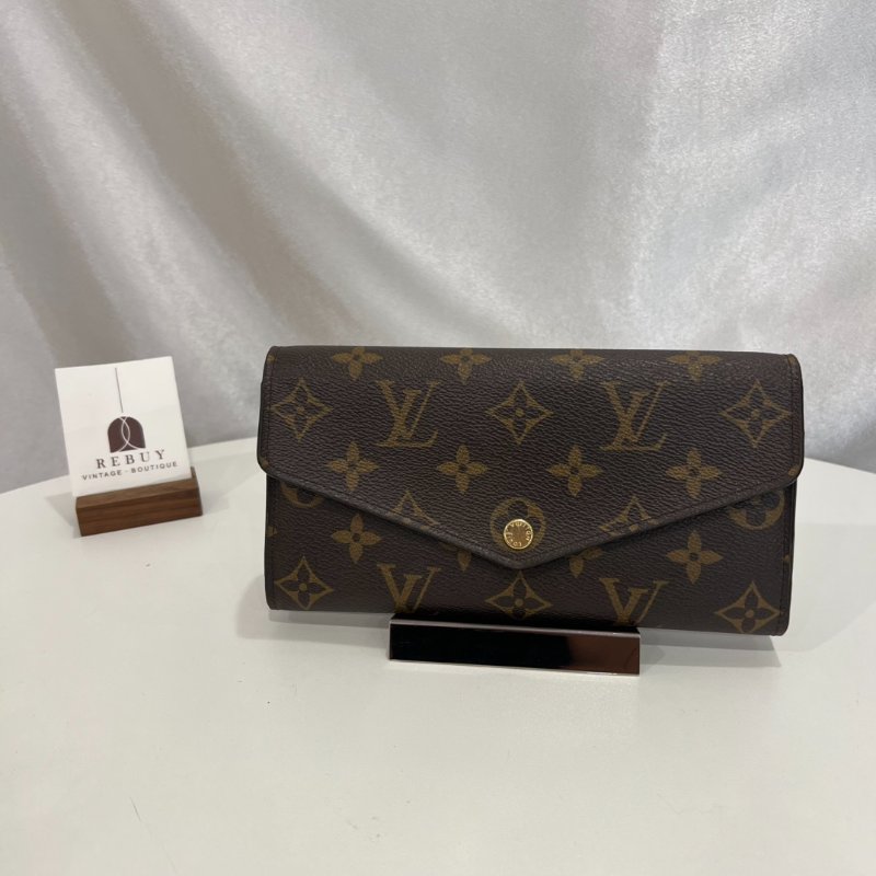 LV M62234 老花拼玫紅SARAH長夾-0