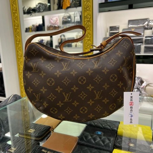 東區正精品㊣LV Croissant M51212 原花字紋金釦拉鍊圓弧手提包肩背包相思豆可頌包 中款 RZ5883-0
