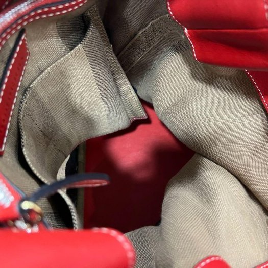 東區正精品㊣BURBERRY 3945742 經典格紋棉麻紅色皮革手提包斜背包水桶包 RZ5882-2