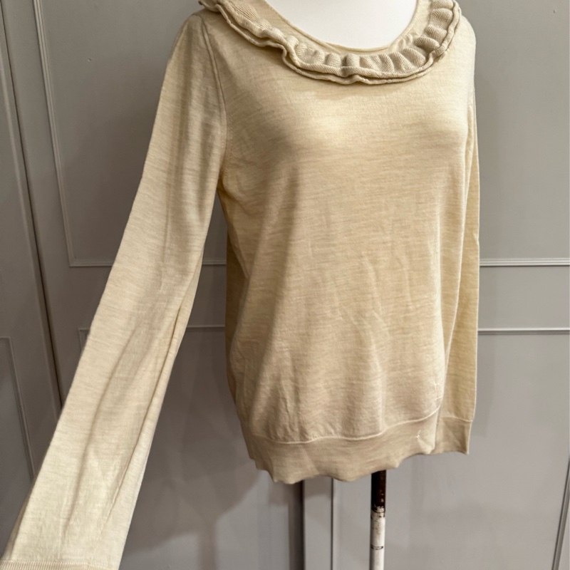 小瑕廉售!專櫃正品 LV 路易威登米色 領圍長袖毛衣 M-0