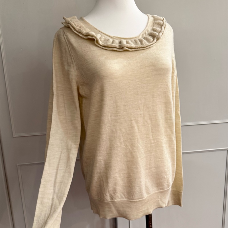 小瑕廉售!專櫃正品 LV 路易威登米色 領圍長袖毛衣 M-4
