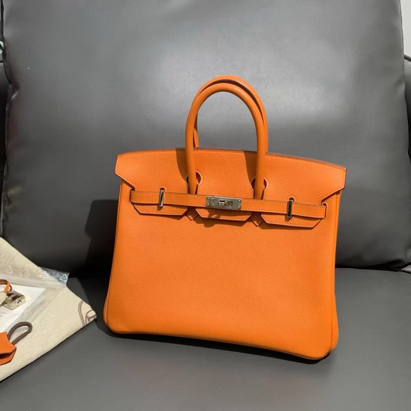 Hermes愛馬仕Birkin25橙色Epsom皮銀扣K刻-0