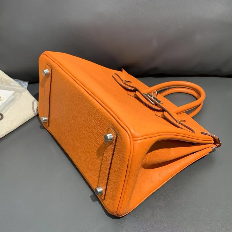 Hermes愛馬仕Birkin25橙色Epsom皮銀扣K刻-7