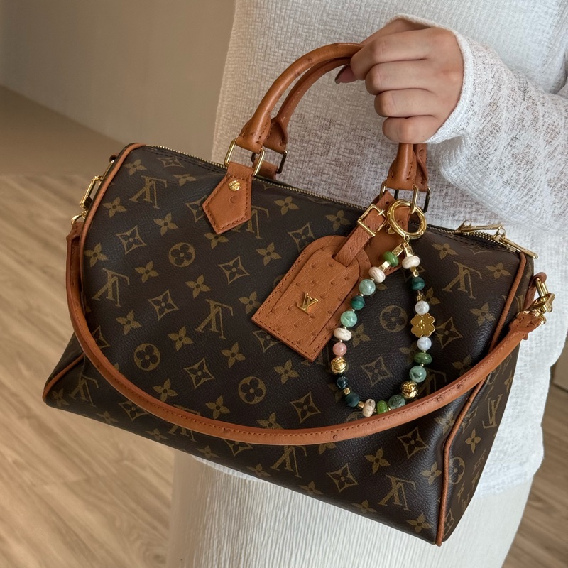 LV 老花鴕鳥皮Speedy Soft 30 Boho-16