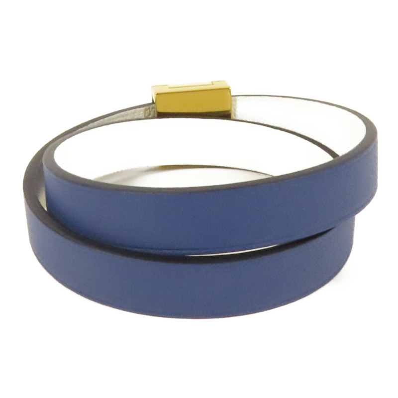HERMES Swift皮革Medor Infini Double Tour Bracelet金扣手鐲Blue-2