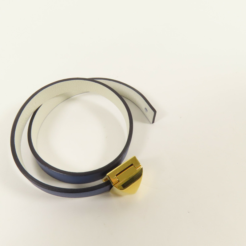 HERMES Swift皮革Medor Infini Double Tour Bracelet金扣手鐲Blue-5