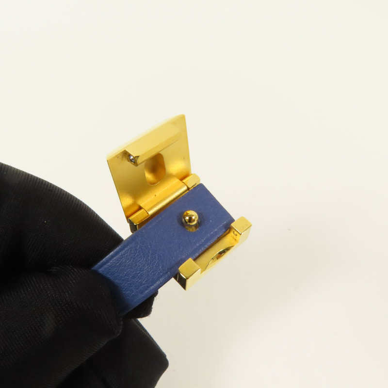 HERMES Swift皮革Medor Infini Double Tour Bracelet金扣手鐲Blue-6