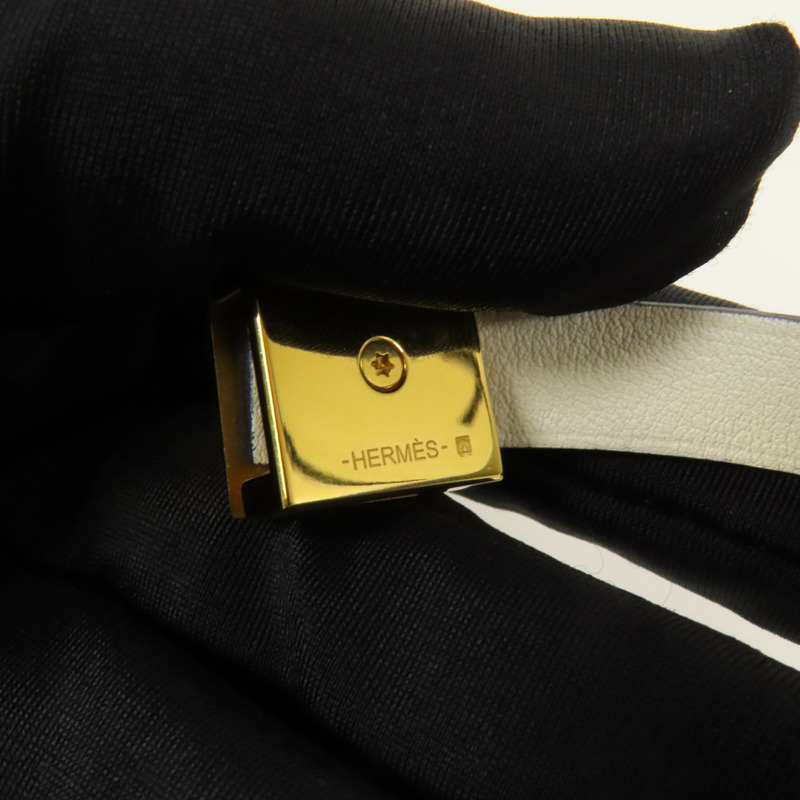 HERMES Swift皮革Medor Infini Double Tour Bracelet金扣手鐲Blue-7