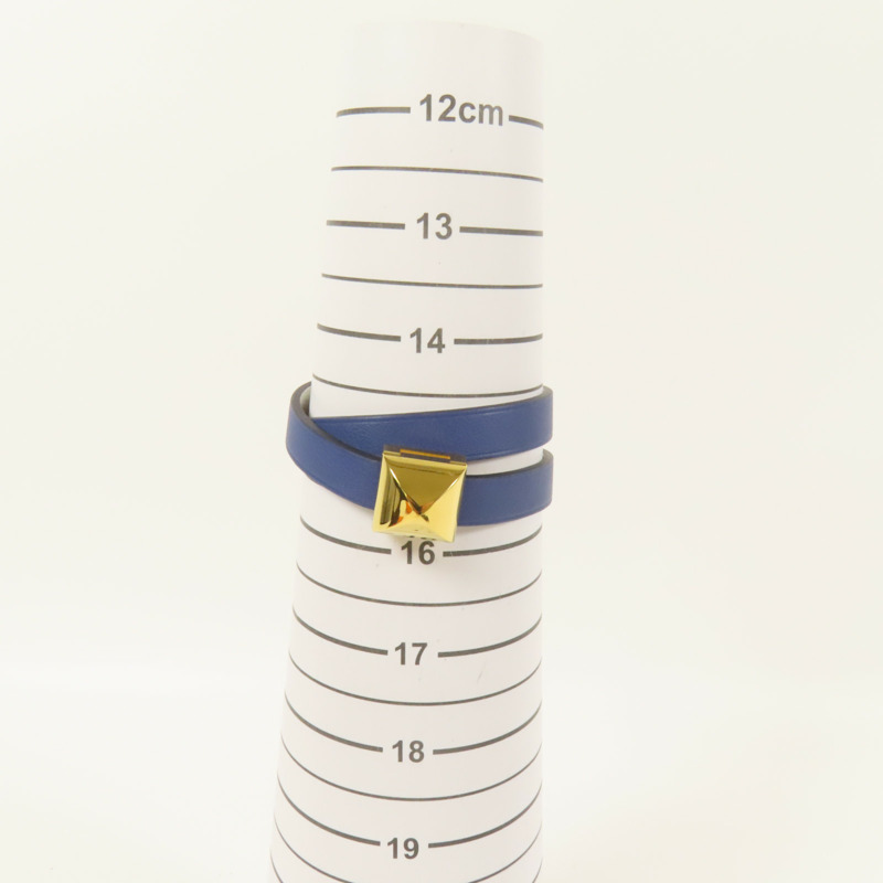 HERMES Swift皮革Medor Infini Double Tour Bracelet金扣手鐲Blue-10