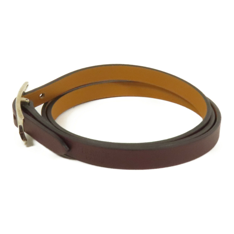 HERMES Swift皮革Behapi Double Tour Bracelet銀扣手帶Brown-1