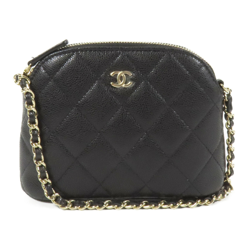 CHANEL 牛皮皮革Chain Shoulder金扣鏈帶肩背袋-0