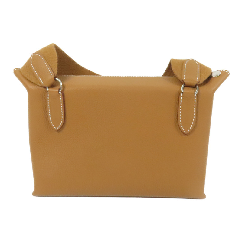 HERMES Togo皮革Videpoches銀扣肩背袋Gold-1