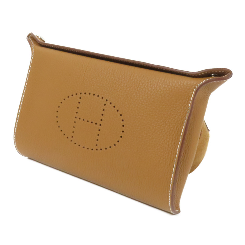 HERMES Togo皮革Videpoches銀扣肩背袋Gold-3