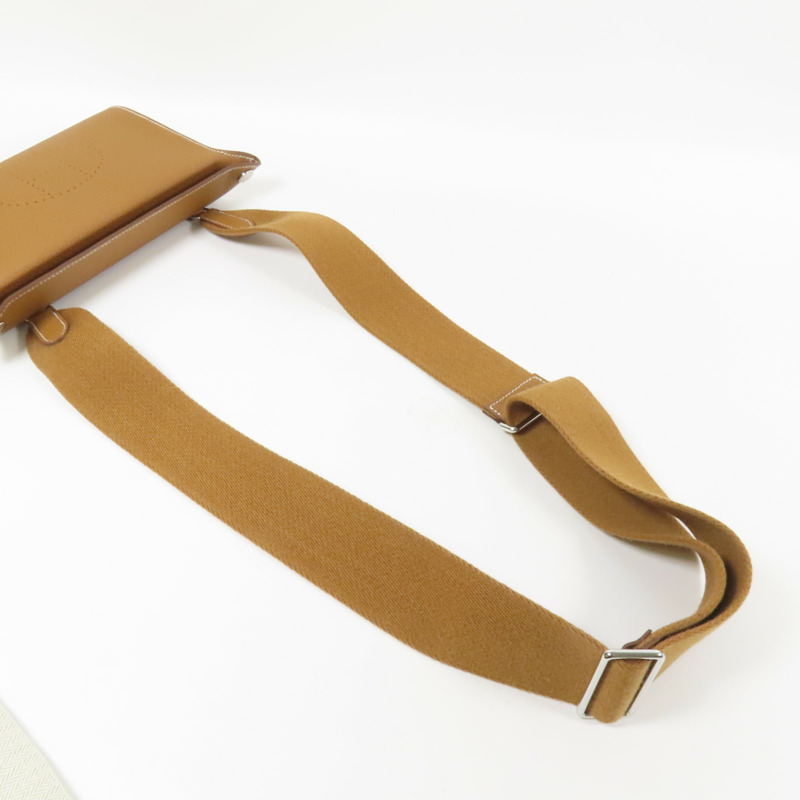 HERMES Togo皮革Videpoches銀扣肩背袋Gold-5