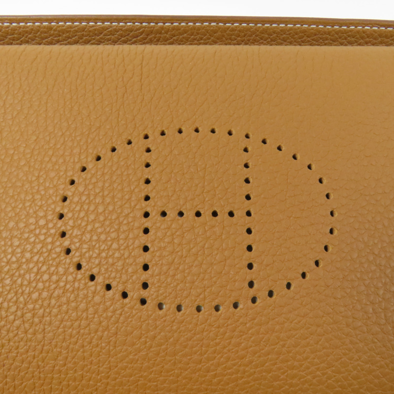 HERMES Togo皮革Videpoches銀扣肩背袋Gold-9