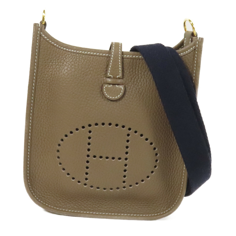 HERMES Clemence皮革Evelyne TPM金扣肩背袋Etoupe-0