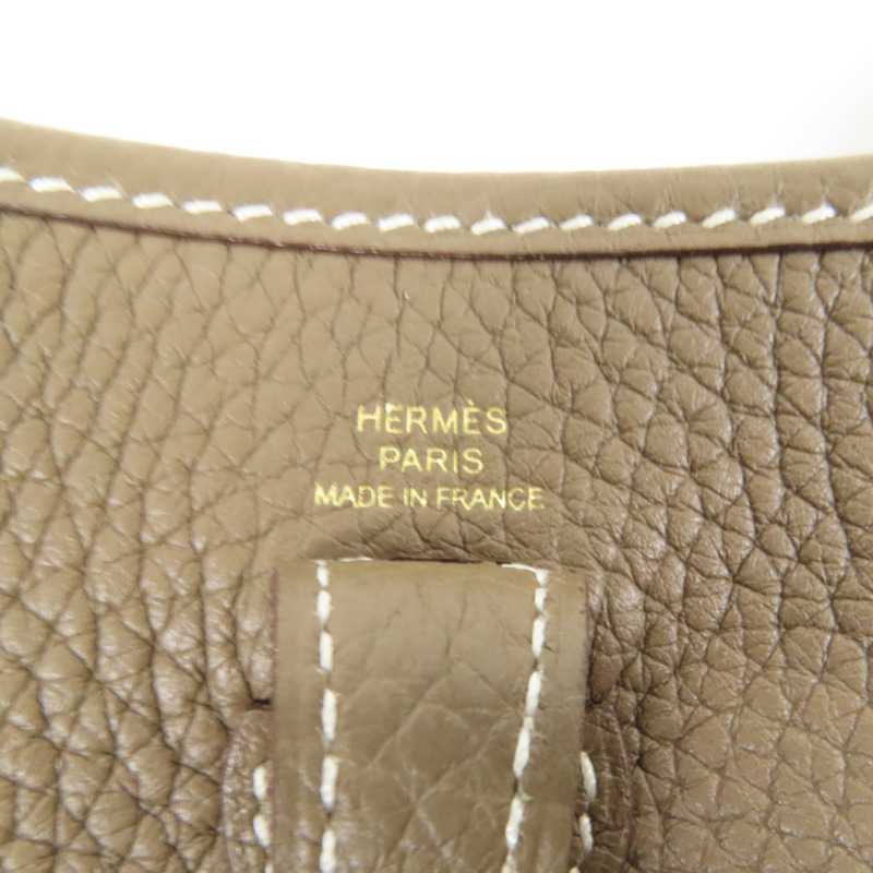 HERMES Clemence皮革Evelyne TPM金扣肩背袋Etoupe-8
