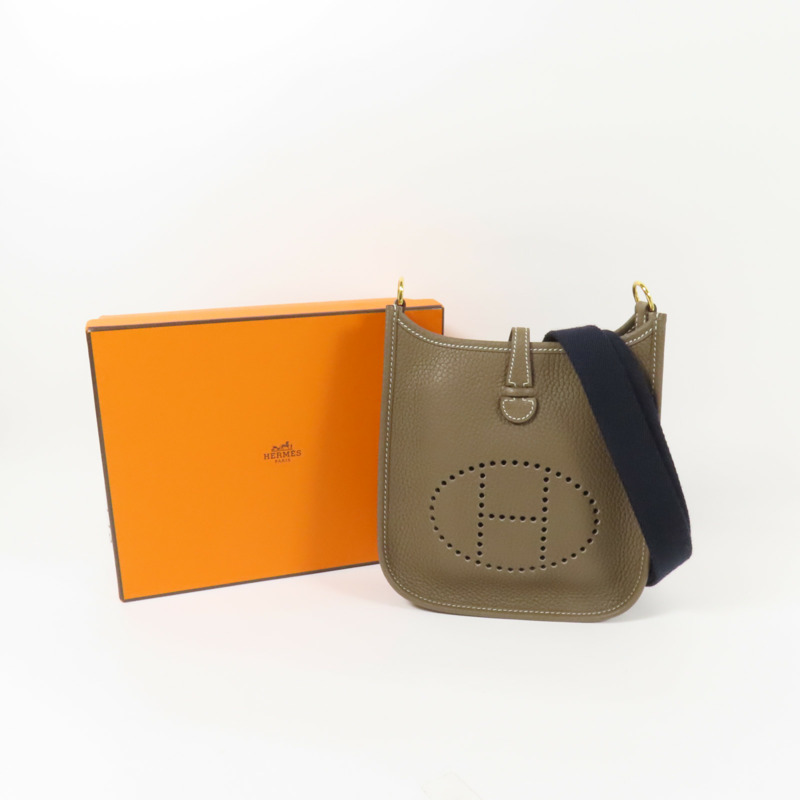 HERMES Clemence皮革Evelyne TPM金扣肩背袋Etoupe-9