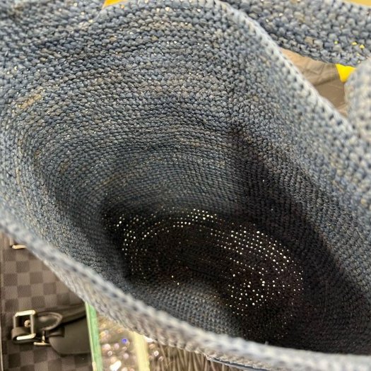 東區正精品㊣LOEWE Slit 近全新藍色酒椰葉草編拚牛皮手提包肩背包斜背包水桶包 RZ5878-2