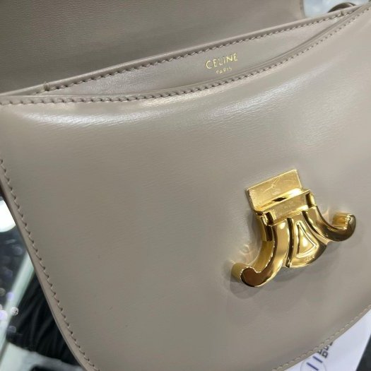 東區正精品㊣CELINE BESACE TRIOMPHE 全新未使用灰色全皮凱旋門金扣翻蓋馬鞍包斜背包小號 RZ5877 110413-3