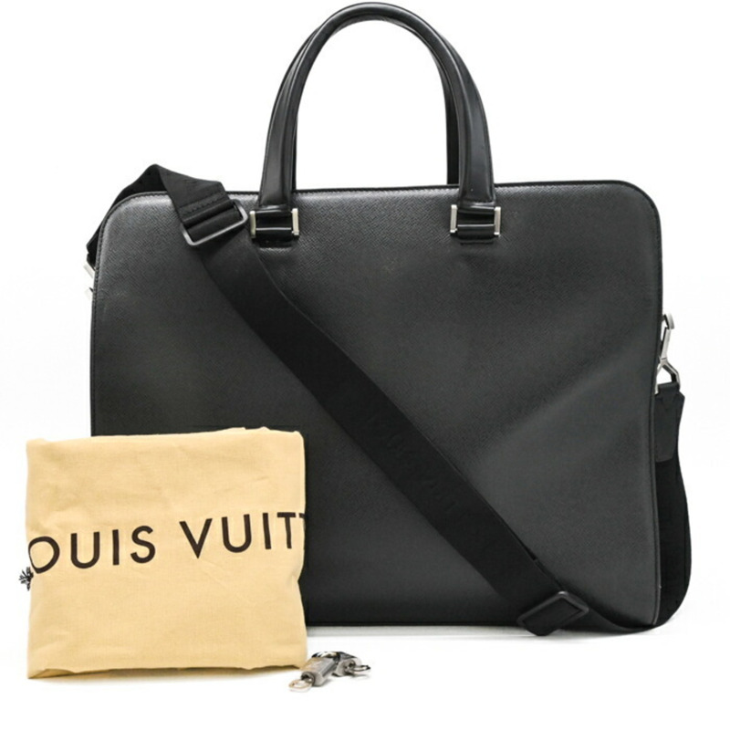 LOUIS VUITTON Taiga Nevsky 單肩包,商務 Ardoise,黑色和苔綠色皮革,M30872-0