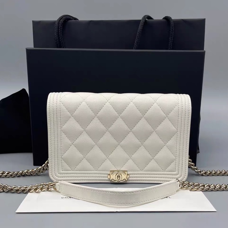 新款芯片款!Chanel香奈兒 菱格鏈條包 Leboy WOC 白色-0