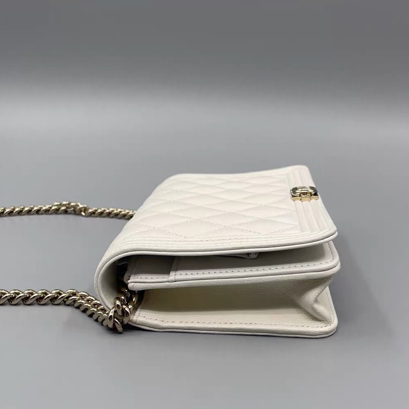 新款芯片款!Chanel香奈兒 菱格鏈條包 Leboy WOC 白色-3