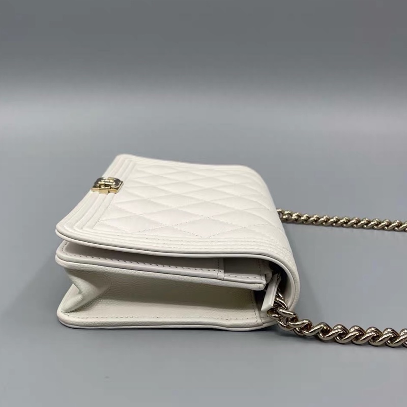 新款芯片款!Chanel香奈兒 菱格鏈條包 Leboy WOC 白色-4