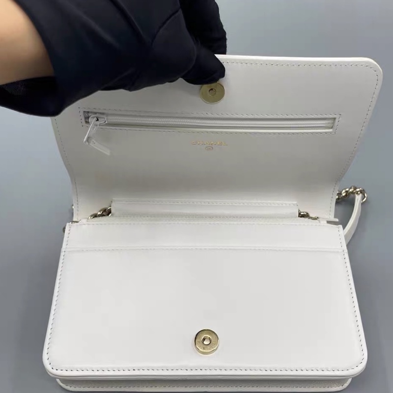 新款芯片款!Chanel香奈兒 菱格鏈條包 Leboy WOC 白色-7