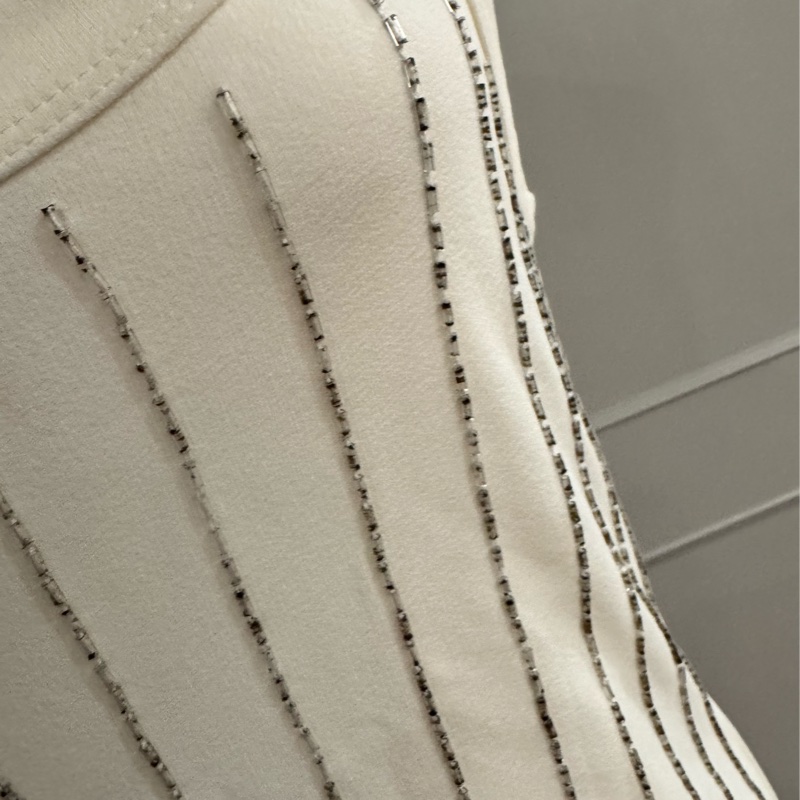 正品Dior迪奧米白色整件都是珠繡條紋背心38/SM-6