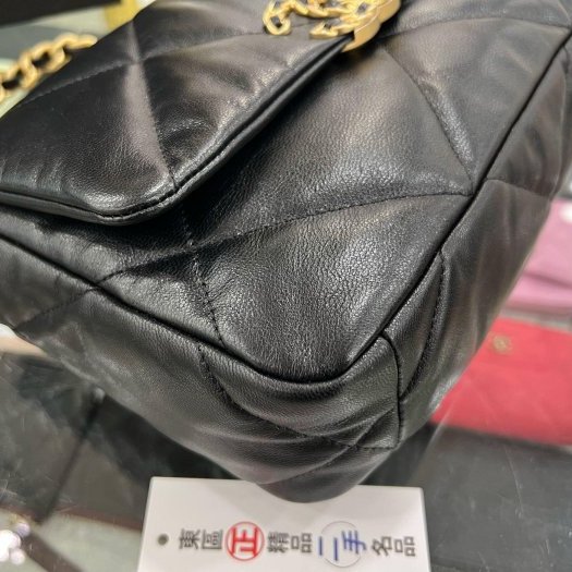 東區正精品㊣CHANEL 19 AS1160香奈兒黑色大菱格紋小羊皮金銀鍊肩背包手提包小號 26CM RZ5844-7