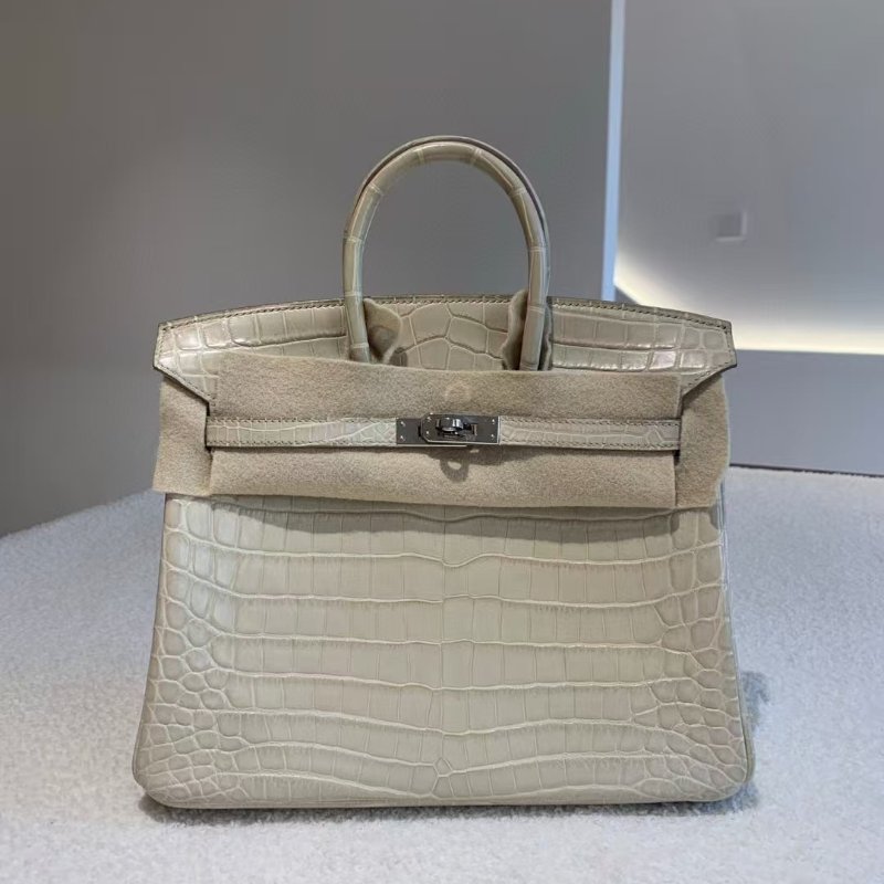 【極致天菜】HERMES BIRKIN 25 冰川白 霧面鱷 銀扣-0