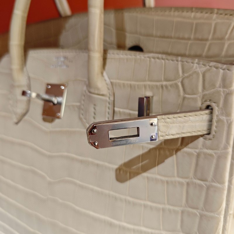 【極致天菜】HERMES BIRKIN 25 冰川白 霧面鱷 銀扣-3