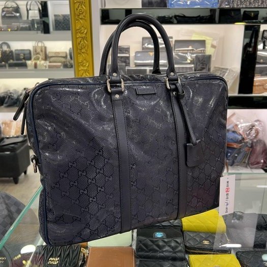 東區正精品㊣GUCCI 201480 藍色立體膠壓紋雙G手提包公事包 RZ5824-1
