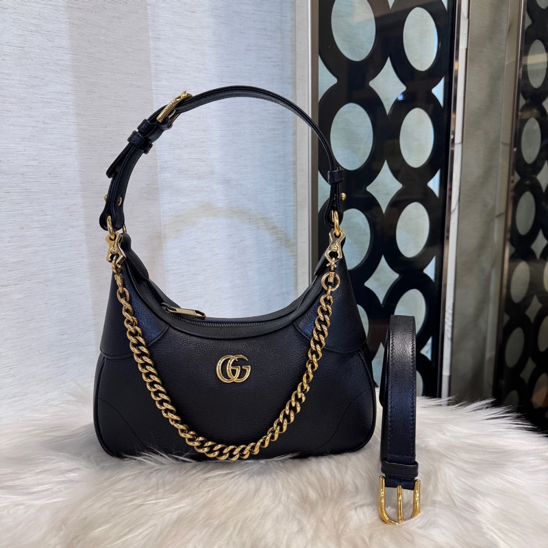 Gucci Aphrodite 黑牛皮彎月包 近全新-0