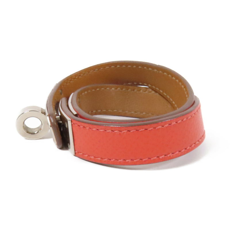 HERMES Epsom皮革Kelly Double Tour銀扣手鏈Pink-1