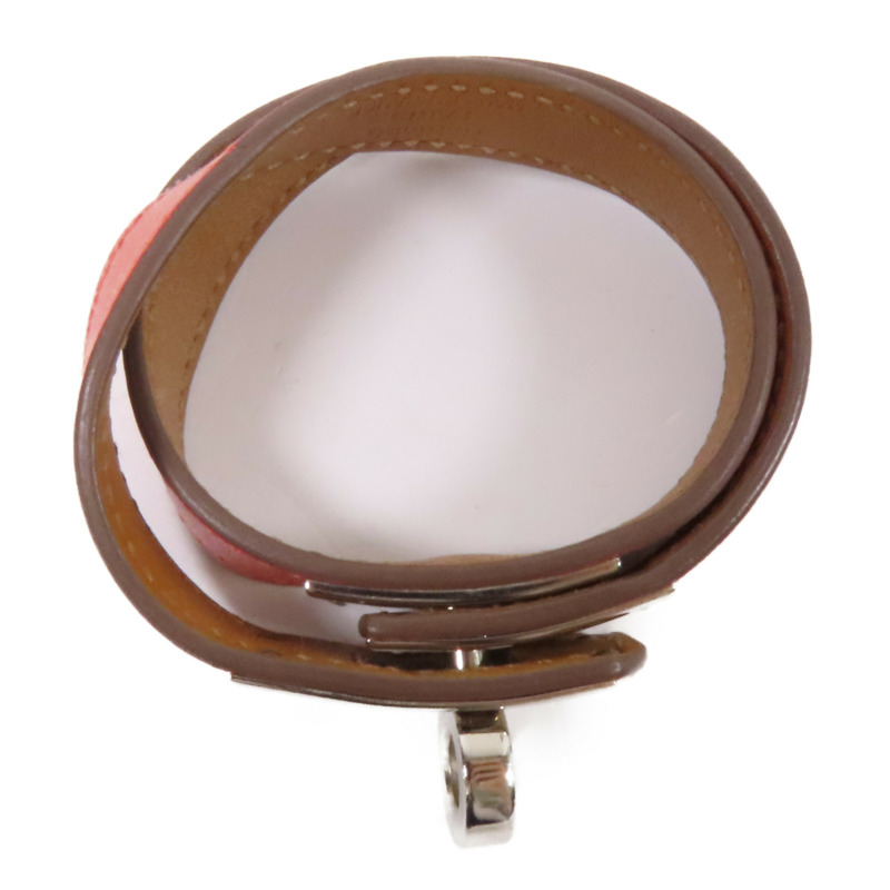 HERMES Epsom皮革Kelly Double Tour銀扣手鏈Pink-3