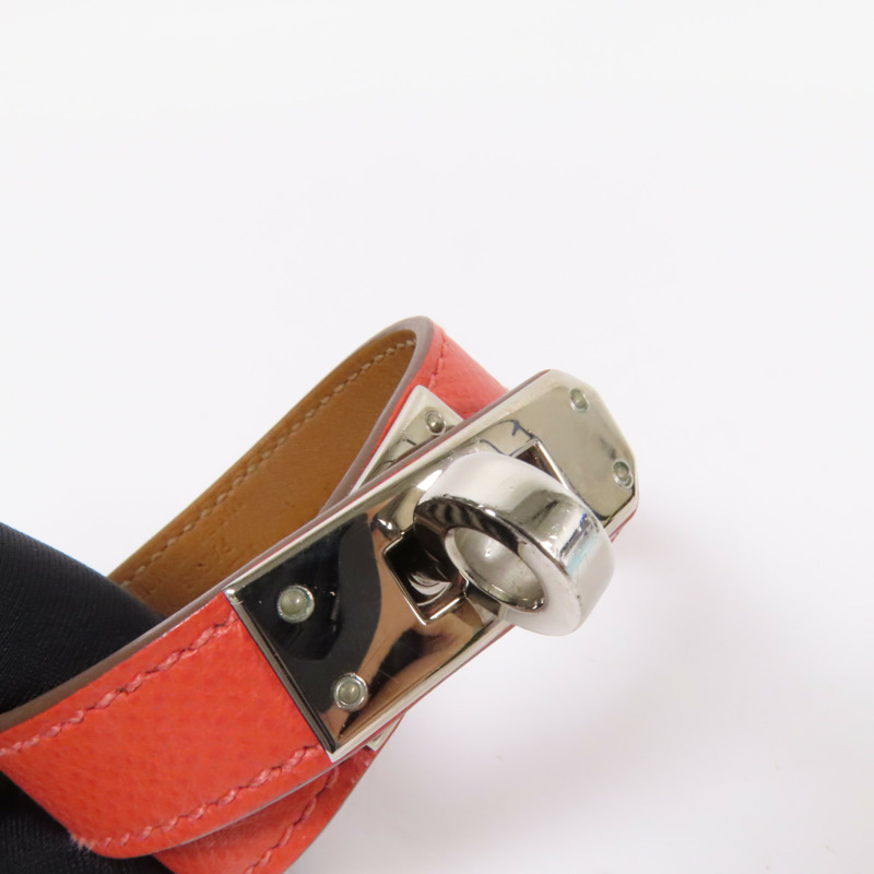 HERMES Epsom皮革Kelly Double Tour銀扣手鏈Pink-5