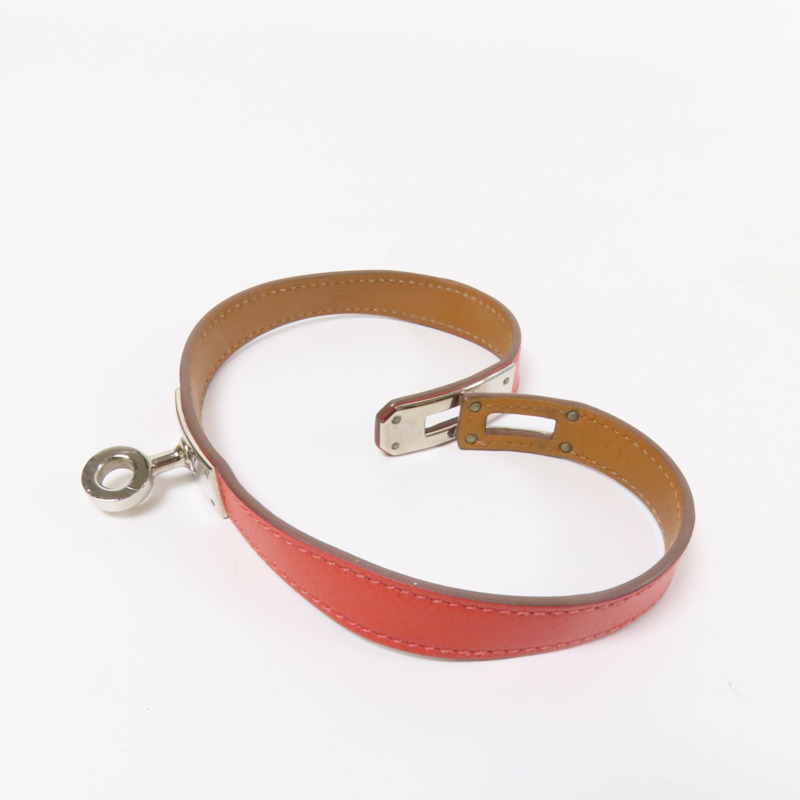 HERMES Epsom皮革Kelly Double Tour銀扣手鏈Pink-6