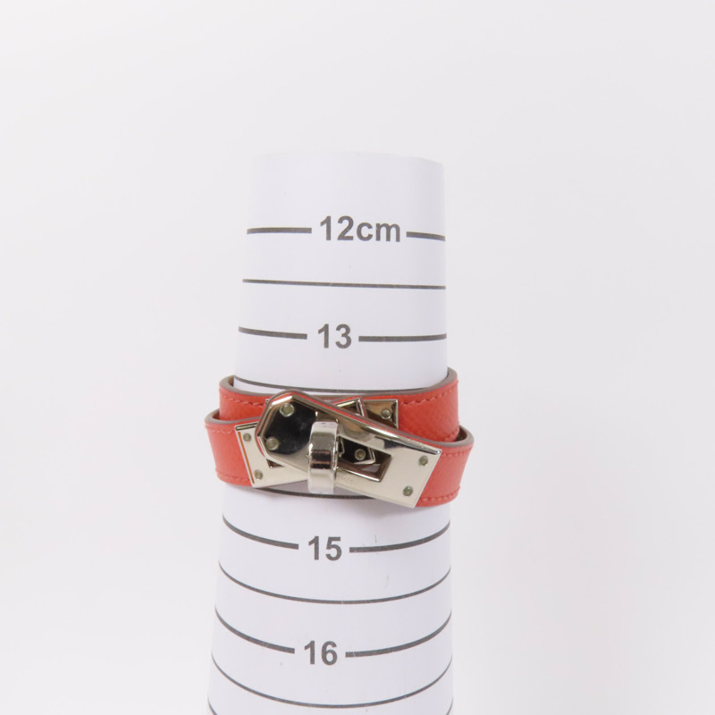 HERMES Epsom皮革Kelly Double Tour銀扣手鏈Pink-10