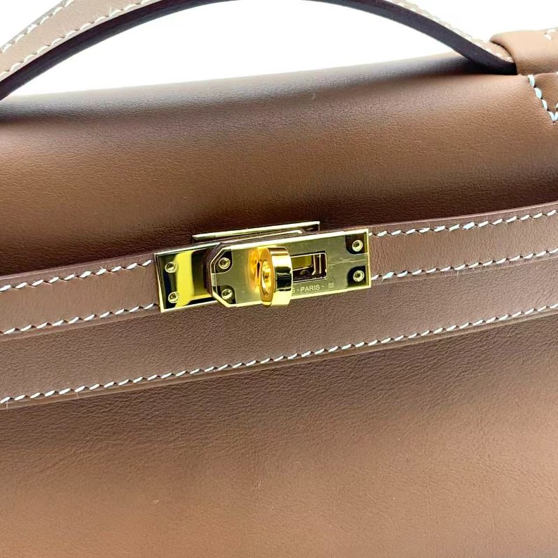 Hermes Mini Kelly Pochette 金棕色金扣 swift 皮-6
