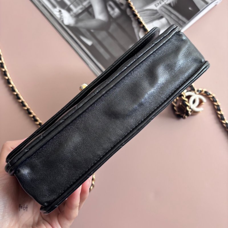 ::CHANEL:: AP3938 琺瑯金屬雙C 皮革鍊帶皮夾黑色WOC 鏈包 可調節鏈-8