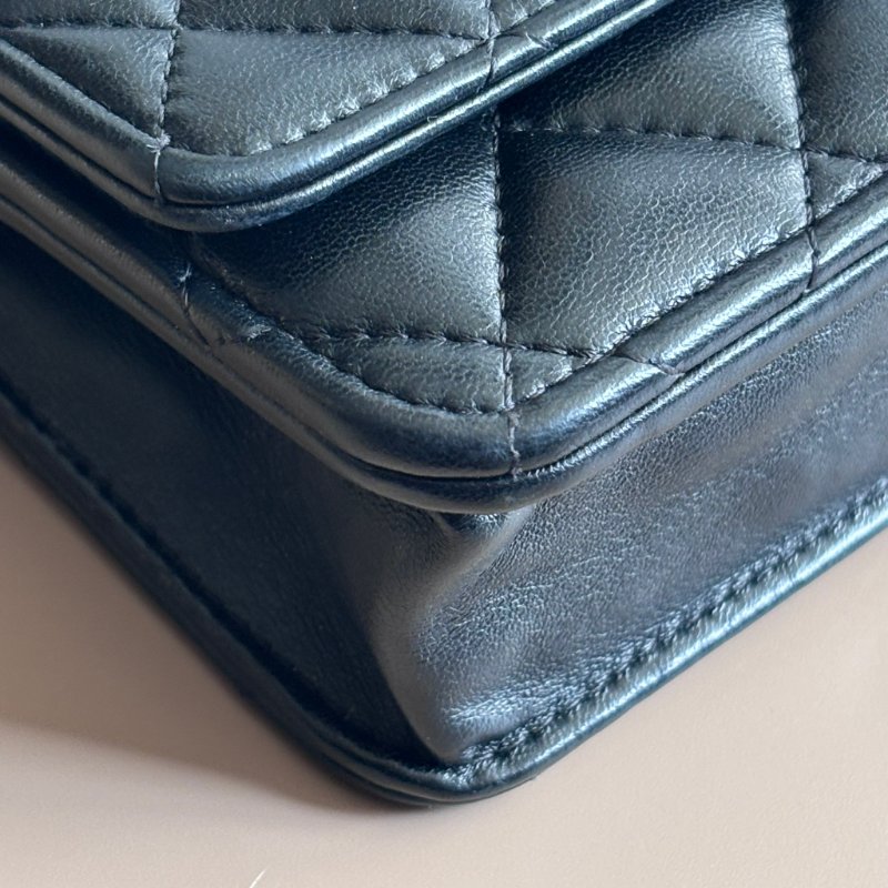 ::CHANEL:: AP3938 琺瑯金屬雙C 皮革鍊帶皮夾黑色WOC 鏈包 可調節鏈-11